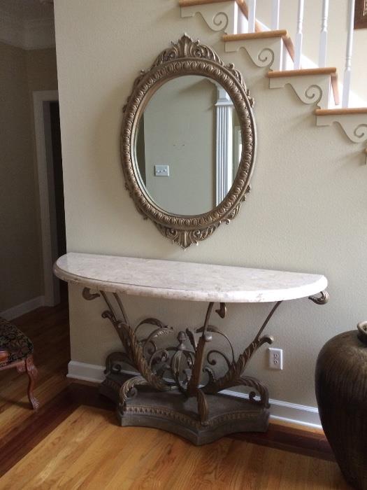 marble top entry table and gorgeous mirror from a lovely home in Chenal!!