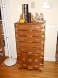 Oriental silver chest, bookends, books, oriental figures, etc.
