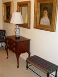vintage framed portrait, bench, etc.