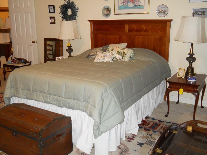 queen bed, pr. end tables & lamps, humpback trunk, etc.