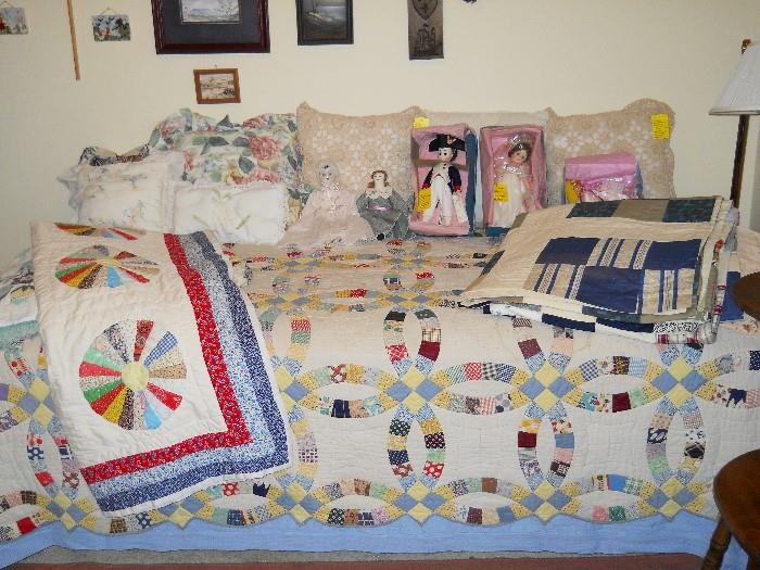 day bed, quilts, Madame Alexander dolls, etc.