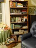 bookcase, books, etc.