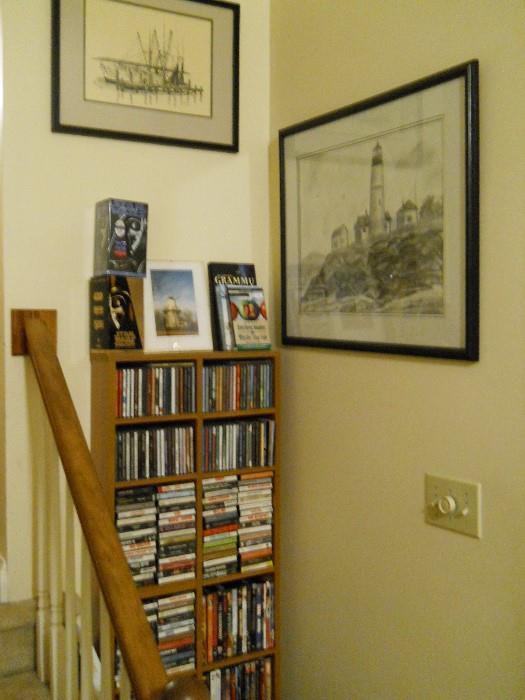 framed art, DVD's, CD's, cabinet, etc.