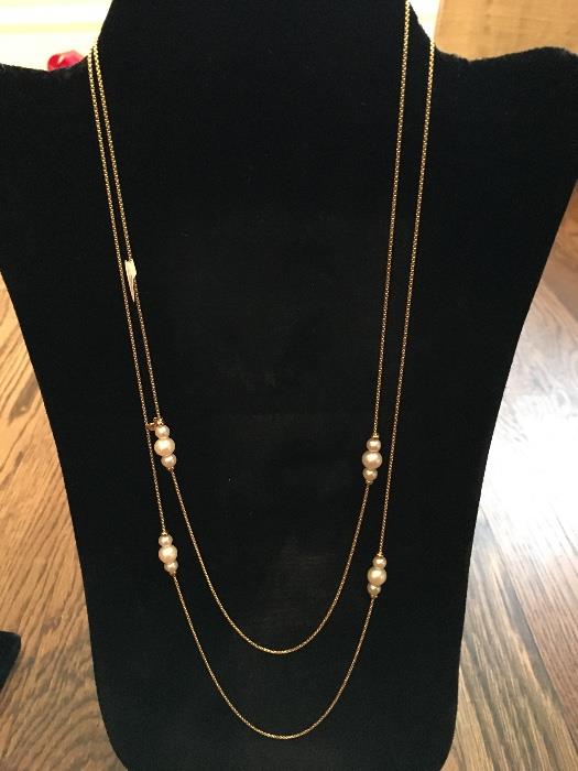 David Yurman 18K & pearl long chain necklace