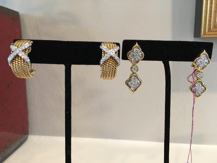 Vintage Tiffany "X" earrings and "Van Cleef & Arpels Style" gold & diamond dangle earrings.  Two of my favorites in this sale!