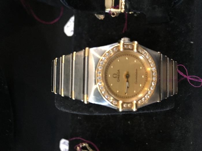Omega 14K, stainless & diamond watch