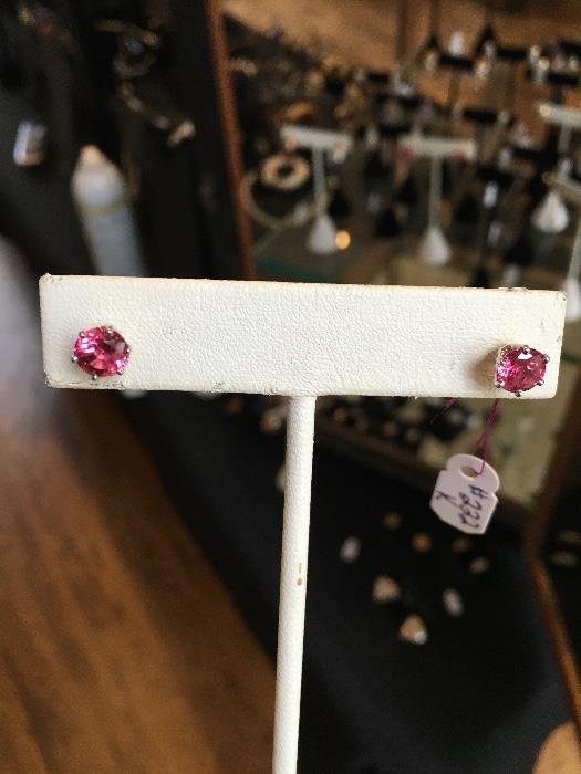 6 mm natural pink sapphire earrings with screw backs