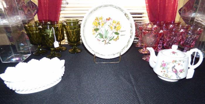 Fenton milk glass hobnail oval bowl, Portmeirion salad bowl, Fenton "Jamestown" glass