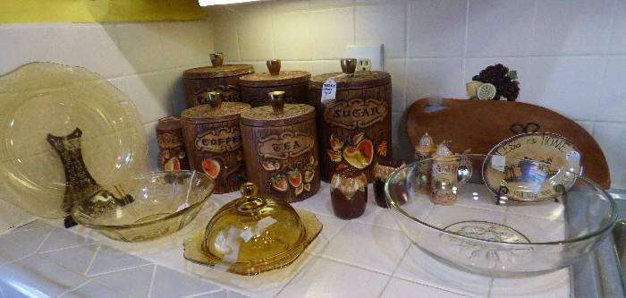 Vintage kitchen glassware, canister set