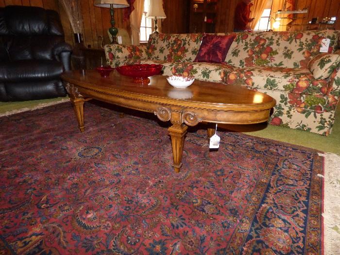 Capel wool rug, vintage coffee table
