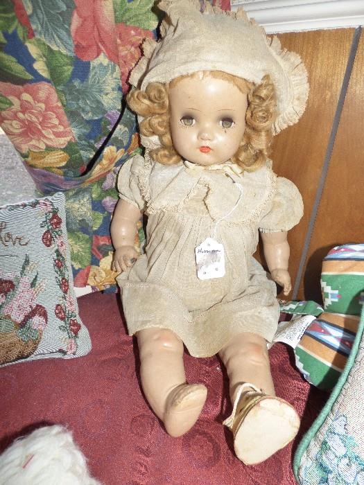 Vintage composite Horsman doll with original clothing & hair