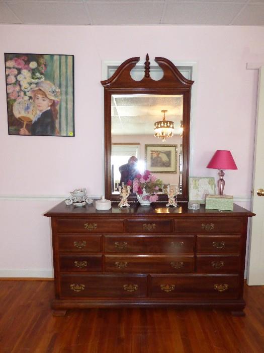 Mahogany dresser with mirror (part of full-size bedroom suite)