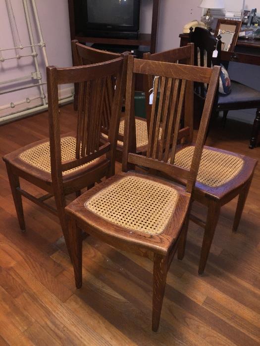 Set of 4 Oak Cane Chairs 