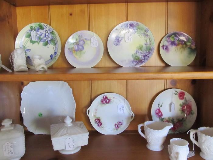 antique plates and milk glass