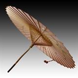 Vintage Chinese Pale pink silk embroidered childs parasol with bamboo handle matches kimono 