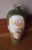 C/1910 RARE “Handel Ware” hand painted porcelain vase w/roses, marked P. Handel, artist signed Runge (Early product from the Handel Lamp Co.)