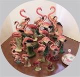 C/1950's Collection including: 3pc. Flamingo set, 2 birds and 1 pond ~ 4pc. w/3 birds and pond ~ 4 pc. w/3 birds and 1 pond ~ 14 miscellaneous birds