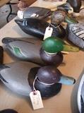 1938-45 Armstrong Featherweight Goose decoy (Houston, TX) ~ C/1930's hand carved Canadian hollow body decoy, Lake St. Clair, comb painted ~ Late 1940's Balsa decoy, Lake St. Clair, tack eyes ~ C/1920's Mason, tack eye decoy ~ C/1910 Mason factory decoy, glass eyes ~ C/1910 Mason/Hayes? factory, glass eye decoy ~ C/1940's Merganser Confidence decoy w/feather carving and glass eyes ~ C/1950's Kingston area Balsa High Head decoy w/glass eyes ~ 2-C/1940's Factory carved decoy w/glass eyes ~ 1984 hand carved decoy signed W. Amthor ~ C/1920's Eastern Seaboard hand carved ducky decoy w/glass eyes, stamped C.C. ~ Dated 1931 wood crate stamped Mason decoys