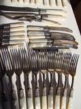 C/1890's Lg Group of Mother of Pearl handled flatware, signed “Lander Frary & Clark”