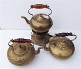 3 1890 English Brass Tea Kettles
