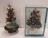 2 Miniature Christmas Trees with Mini Antique Ornaments on them