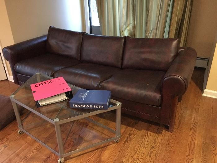 Leather sofa, coffee table