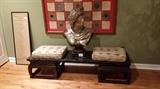 Custom made marble bench with wooden legs and pillows.  Beautiful One of a kind Lucite Large Bust