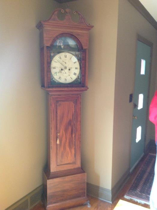 Breckenridge Alexander and Son of Kilmarnock time and strike with second hand. Period is 1799-1848.Original painted dial in excellent condition which depicts the four seasons. Pendulum bob has paper mache overlay. Offered at $6,000. Bids will be considered. Additional photos show details.