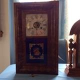 OG one day with flag and eagle tablet glass reverse painted. Seth Thomas. Veneer and backboard intact in excellent condition. Offered at $350. Bids will be considered. 