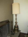 Tall Brass Lamp And Fireplace Tools