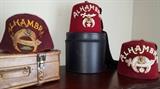 Many Shriner items, fez's, patches, pins, clothing