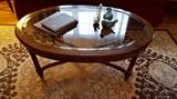Glass topped, coffee table, also two glass topped end tables