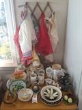 Vintage aprons and china