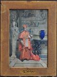 Lot 165: Edoardo Navone, The Cardinal in a Palace
21" x 14" watercolor  BID ON-LINE: www.fairfieldauction.com