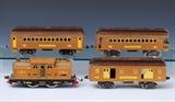 Lot 217: Lionel Standard Gauge Passenger Set
318E Locomotive, 309 Pullman, 310 Baggage, 312 Observation, pre-war, BID ON-LINE: www.fairfieldauction.com