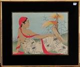 Lot 130: Paul Jacoulet, Les Paradisiers, Menado, Celebes, 11 1/2" x 15 1/2", BID ON-LINE: www.fairfieldauction.com