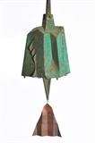 Lot 27: Paolo Soleri Arcosanti Bronze Bell, with articulated drop, 53" long, with maker's logo at the base, BID ON-LINE: www.fairfieldauction.com