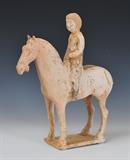 Lot 213: Chinese Earthenware Horse and Rider, 14" high, possibly Tang Dynasty, BID ON-LINE: www.fairfieldauction.com
