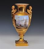 Lot 112: Old Paris Urn, each side with a finely painted harbor scene, 14" high, mid-19th century