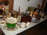 Lots of Lenox, Belleek, an old bakelite radio, tins,etc.