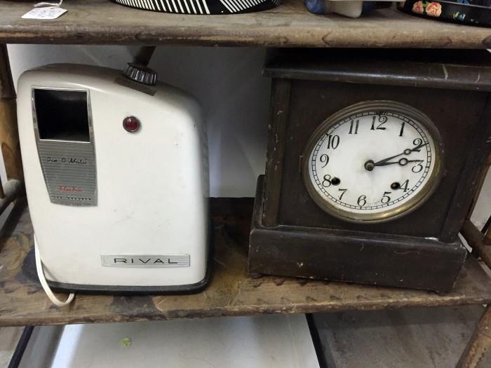 Vintage ice crusher. Antique clock not working.