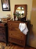 Antique 4 drawer dresser with Davis Cabinet Company for Logan Mirror Company topper