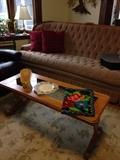 Oak Coffee Table with Glass insert, Colonial Style couch