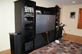BLACK/GLASS ENTERTAINMENT CENTER, SOME AUDIO ALSO: 
1. YAMAHA NATURAL SOUND DVD PLAYER C900
2. YAMAHA NATURAL SOUND AV RECEIVER, RX-V795a
3. MITSUBISHI DIMOND TV, 76" SCREEN
4. TECHNICS DC AUTOMATIC TURNTABLE SYSTEM SLBD27
5. TECHNICS CD PLAYER SL-P127
6. TECHNICS AV CENTRAL STEREO RECEIVER, SA-EX140