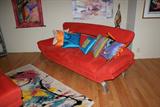 CONTEMPORY RED ULTRA-SUEDE SOFA