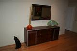 DRESSER W/MIRROR 2 NIGHTSTANDS. DRESSER MEASURES 72"L X 29.5"H X 18"D