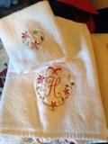 "H" monogrammed towel sets, glasses and barware