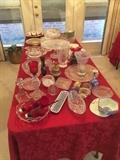 Delft, german crystal, some fostoria, Rosepoint plates