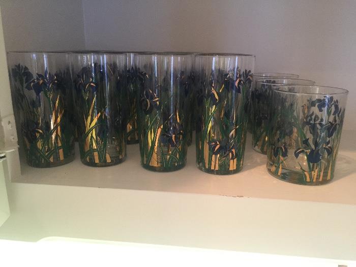 Iris painted glassware