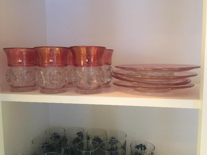 Cranberry glasses and plates